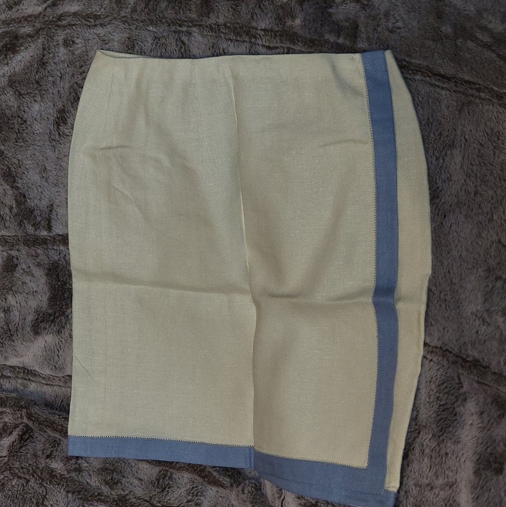 Ralph Lauren 100% Linen Wrap Skirt, cream/light blue - size 12